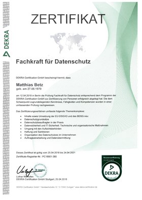 Zertifikat Fachkraft Datenschutz Matthias Betz Zertifikat Fachkraft Datenschutz Matthias Betz